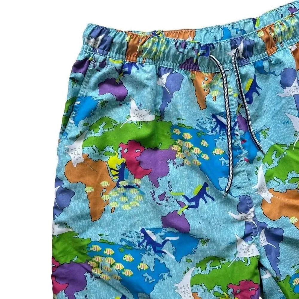 Peter Millar Swimming Trunks Size XL Map Ocean Print Seaside Collection Crown